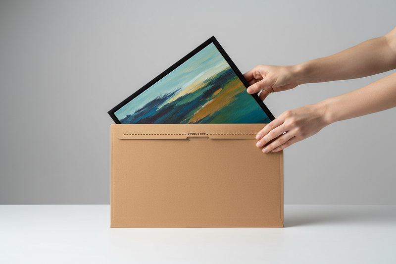 Nee de lijst wordt in een kartonnen envelop geschoven